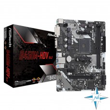 Материнская плата AM4, AMD, ASRock B450M-HDV R4.0